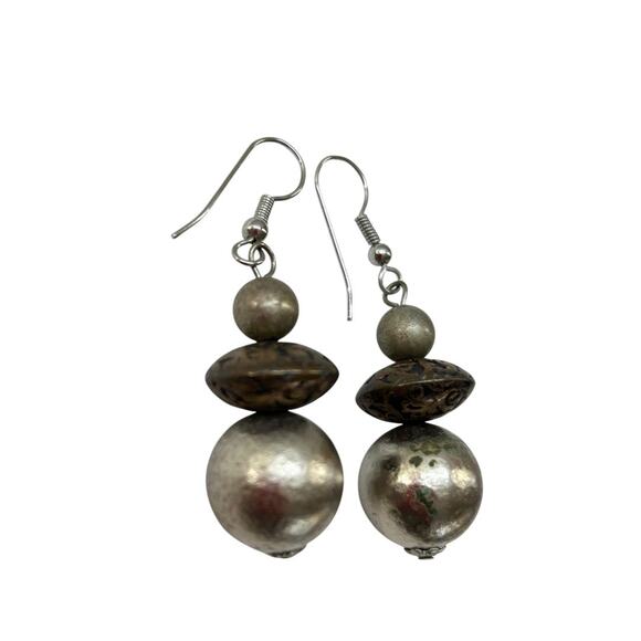 Mixed Metal Fishhook Pierced Beaded Earrings 2" Drop Dangle - Picture 3 of 5